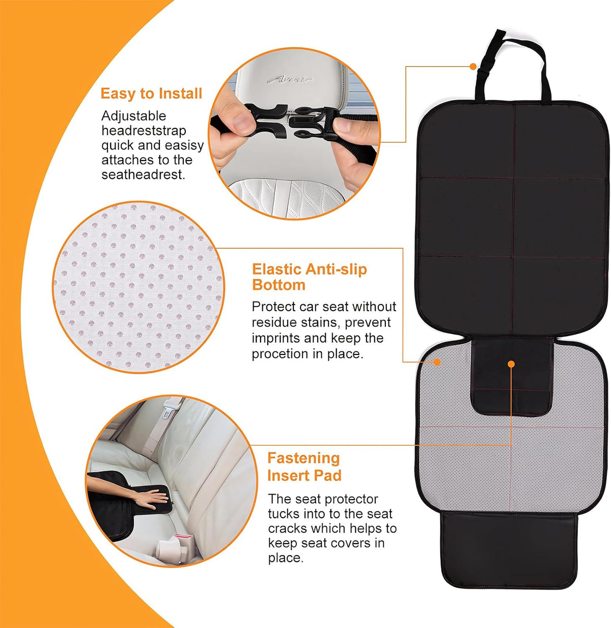 SMART ELF Car Seat Protector, 2Pack Seat Protector Protect Child Seats with Thickest Padding and Non-Slip Backing Mesh Pockets for Baby and Pet,Sedan SUV Truck (Black)