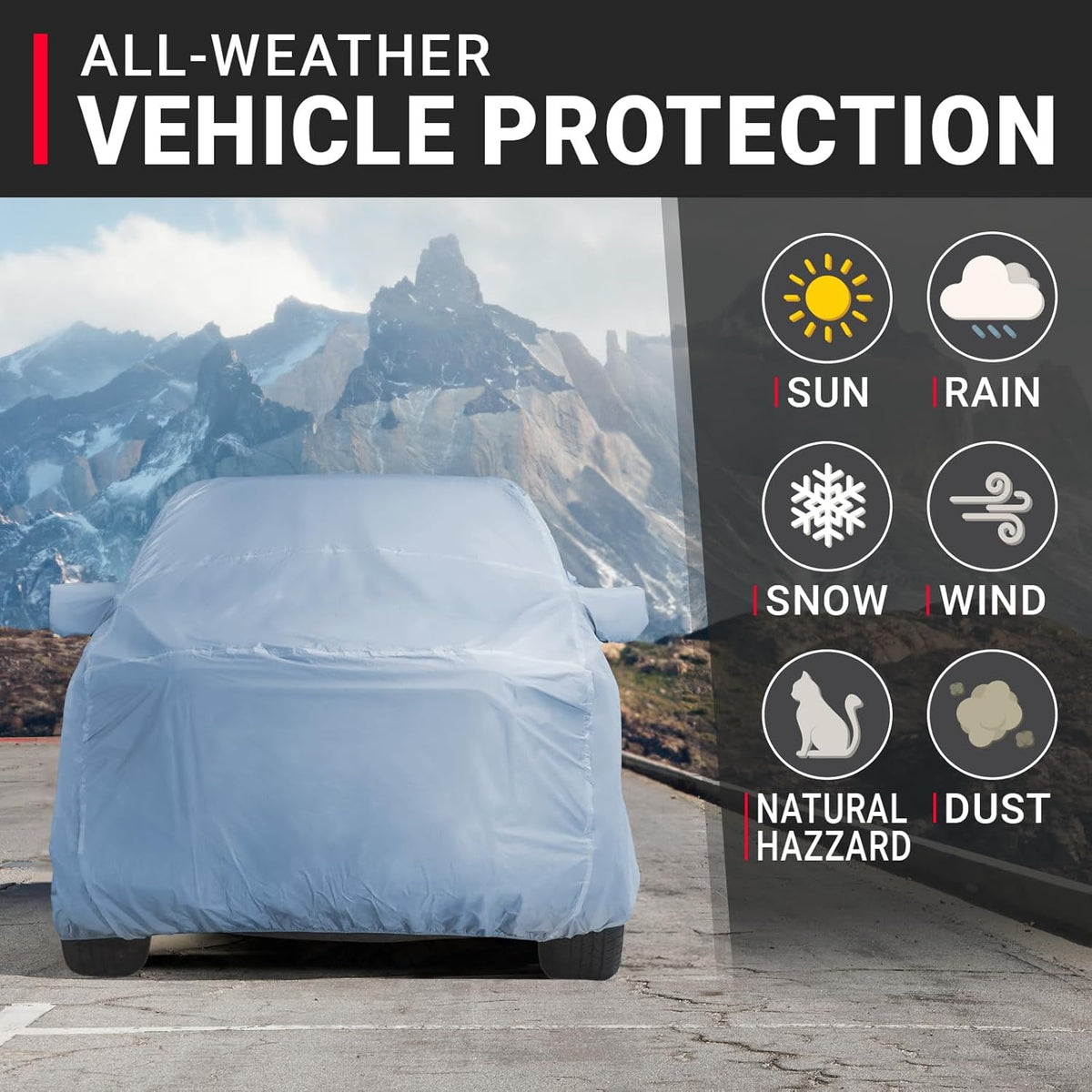 iCarCover 15-Layer Car Cover Waterproof All Weather | Premium Quality Car Covers for Automobiles, UV Protection, El Camino, Impala, Bel Air, Monte Carlo, Galaxie, Charger, Size C21 (See Size Chart) - Colors B