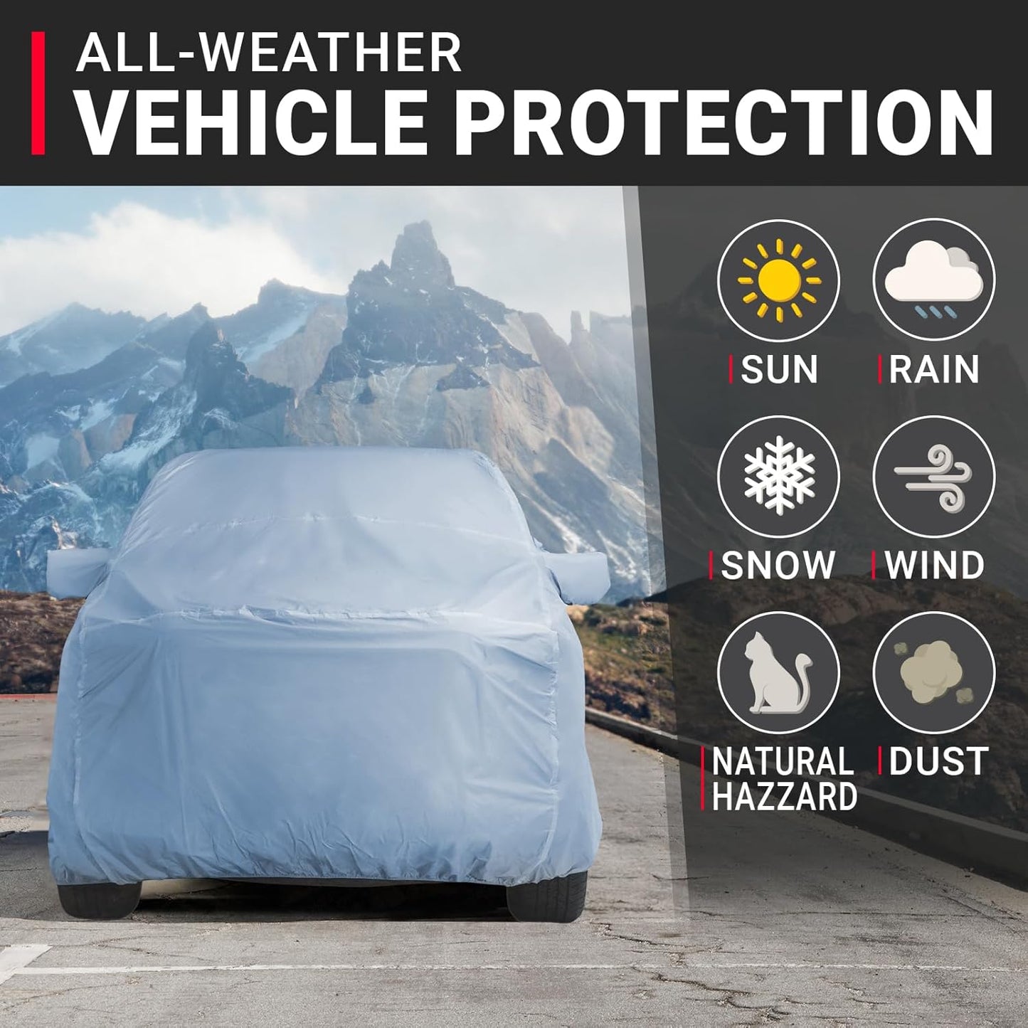 iCarCover 15-Layer Car Cover Waterproof All Weather | Premium Quality Car Covers for Automobiles, UV Protection, El Camino, Impala, Bel Air, Monte Carlo, Galaxie, Charger, Size C21 (See Size Chart) - Colors C