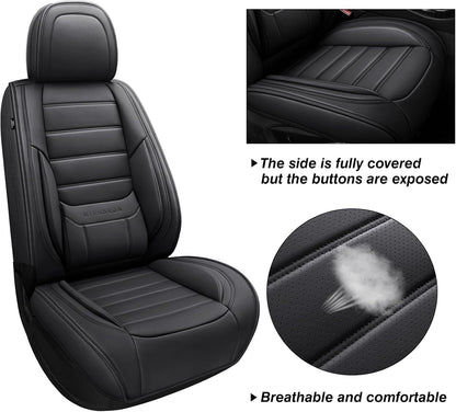 MINGBRON Car Seat Cover Full Set, Leather Car Seat Cover, Waterproof Seat Covers, Car Seat Cushion, Nappa Leather Seat Covers Car Seat Protector Universal Fit Most Cars Black