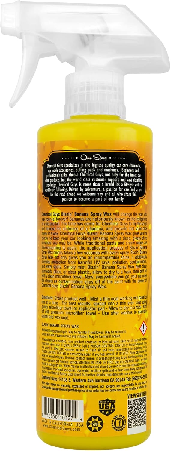 Chemical Guys Spray Wax Blazin' Banana - Carnauba Car Wax Spray for High Gloss Shine and Protection, Safe for Cars, Trucks, SUVs, RVs, and More - 16 oz