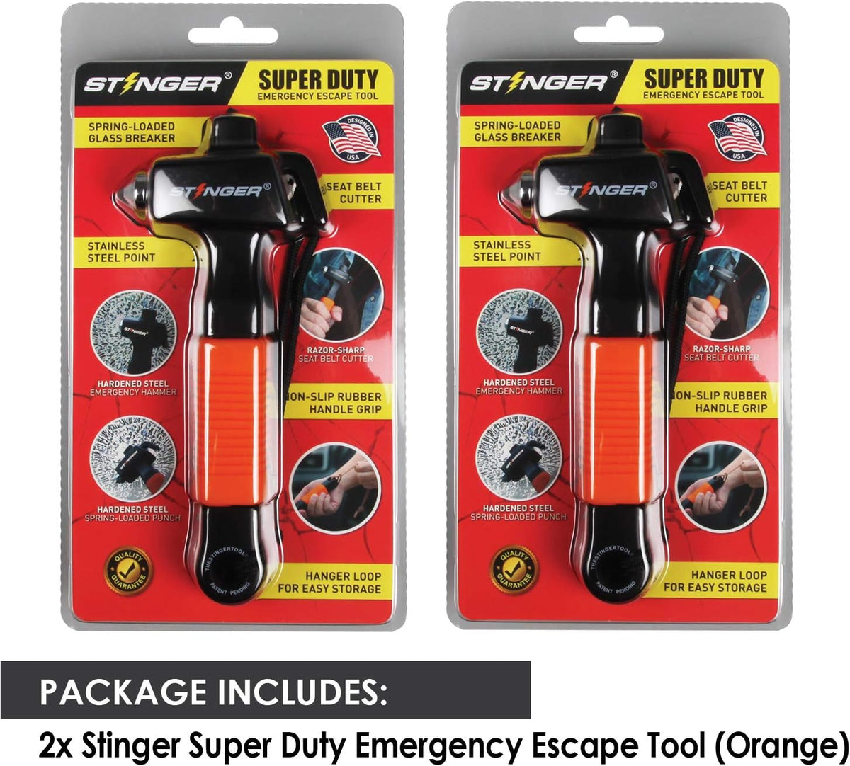Stinger Super Duty Car Emergency Escape Tool, Hardened Carbon Steel Vehicle Safety Hammer, Spring Loaded Window Breaker, Razor Sharp Seat Belt Cutter, Auto Accident Life-Saving Rescue Tool (Orange)