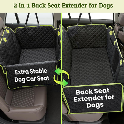 Dog Car Seat Cover for Back Seat, Waterproof Leather Fabric Back Seat Extender for dogs 52.4 * 24.4in, Foldable in The Car, Hard PVC Panels Bottom Support to 330 lbs, for Cars/Mid-Size SUV/Small Truck