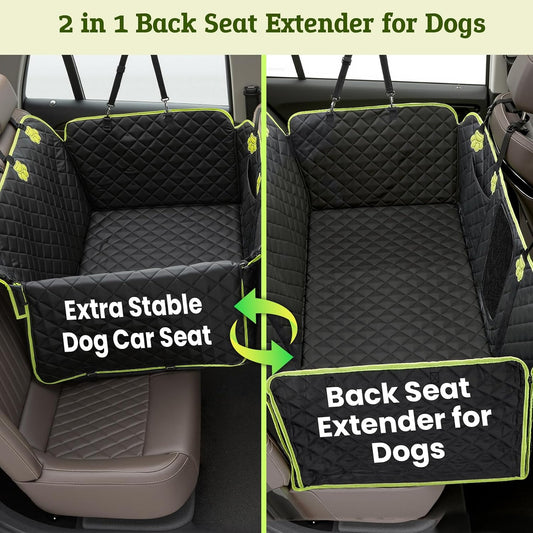 Dog Car Seat Cover for Back Seat, Waterproof Leather Fabric Back Seat Extender for dogs 52.4 * 24.4in, Foldable in The Car, Hard PVC Panels Bottom Support to 330 lbs, for Cars/Mid-Size SUV/Small Truck