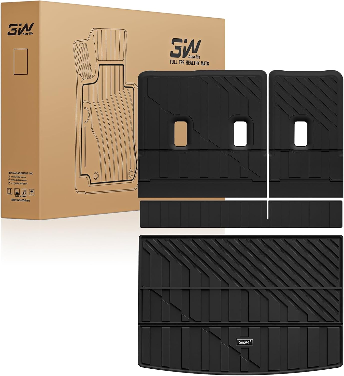 3W Floor Mats & Cargo Liner Fit for 2021 2022 2023 2024 2025 2026 Chevy Tahoe/GMC Yukon/Cadillac Escalade 7 Seat, TPE All Weather Custom Fit Car Accessories Heavy Duty Rubber Full Set Trunk Mats - Colors B