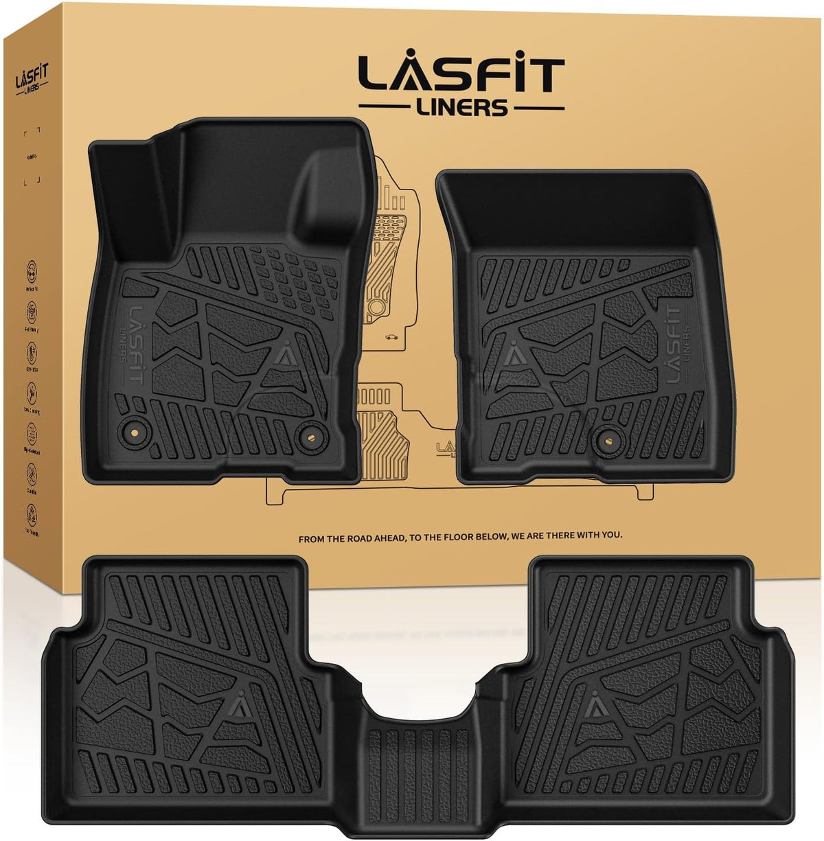 LASFIT Floor Mats for Ford F-150 2021-2026 | F150 Lightning 2022-2025 SuperCrew (Rear w/Fold Flat Storage) Carpet Floor All Weather Car Liners TPE Truck Mats - 1st and 2nd Row, 3pcs Black
