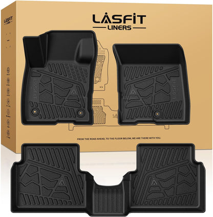 LASFIT Floor Mats for Ford F-150 2021-2026 | F150 Lightning 2022-2025 SuperCrew (Rear w/Fold Flat Storage) Carpet Floor All Weather Car Liners TPE Truck Mats - 1st and 2nd Row, 3pcs Black