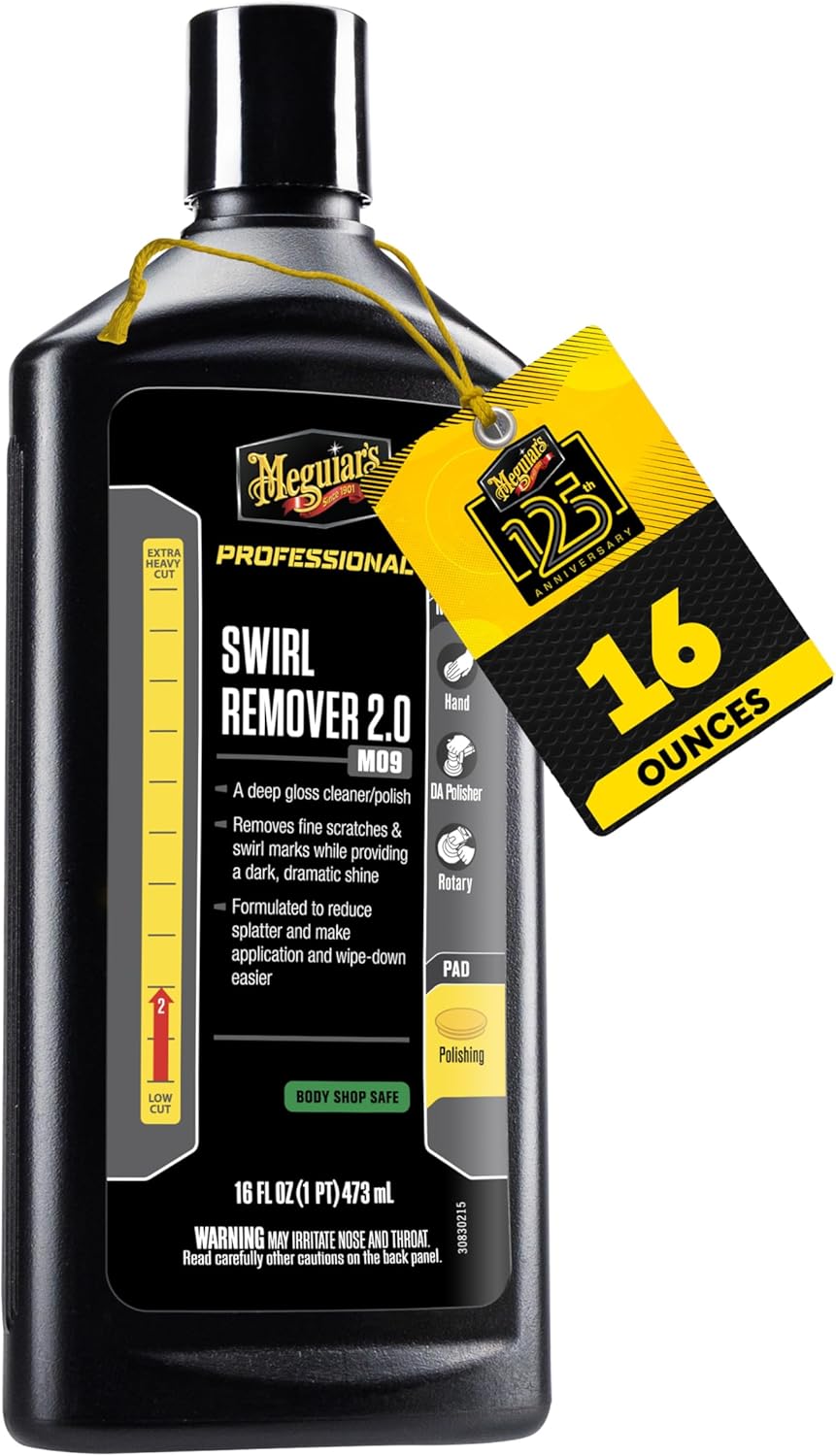 Meguiar’s Professional Swirl Remover 2.0, Polishing Compound, Car Scratch and Swirl Remover that Restores Shine and Gloss, Use On Exterior Paint and Clear Coat By Hand Or Machine - 16 Oz Bottle