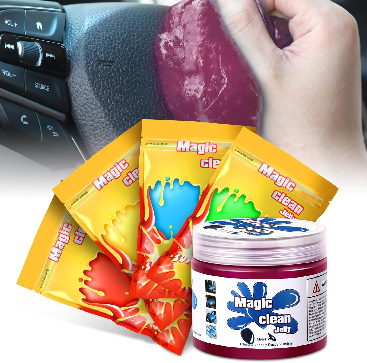 Auto Dynasty Pack of 4 Car Cleaning Gel, 2024 Universal Auto Detailing Tools Car Interior Air Vent Dust Cleaner Slime Putty Jelly for Printers, Camera, Calculator, Keyboard (Red, Blue, Green, Yellow)