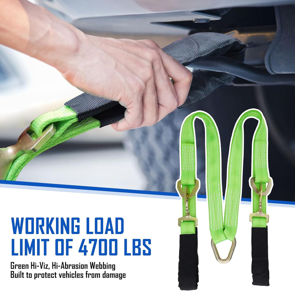 V-Bridle Strap 2" x 4' w/Snap Hooks/Cordura Sleeve and Axle Strap, D Ring Middle, 4700 lbs Capacity Heavy-Duty Tow Straps for UTV ATV Truck Car Tractor SUV