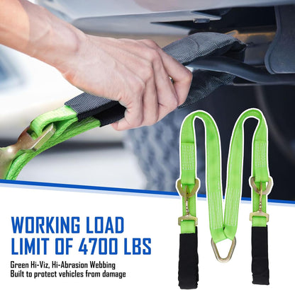 V-Bridle Strap 2" x 4' w/Snap Hooks/Cordura Sleeve and Axle Strap, D Ring Middle, 4700 lbs Capacity Heavy-Duty Tow Straps for UTV ATV Truck Car Tractor SUV