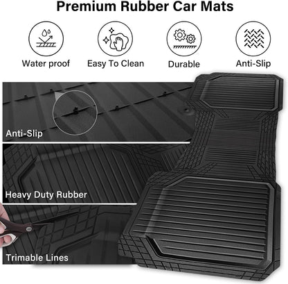 CAR PASS Heavy Duty Rubber Floor Mats for Car, Waterproof Liner Deep Dish Car Mats Full Sets, Universal Trim to Fit for SUV Truck Sedans Vans, All Weather Automotive Floor Mats 3pcs, Solid Black