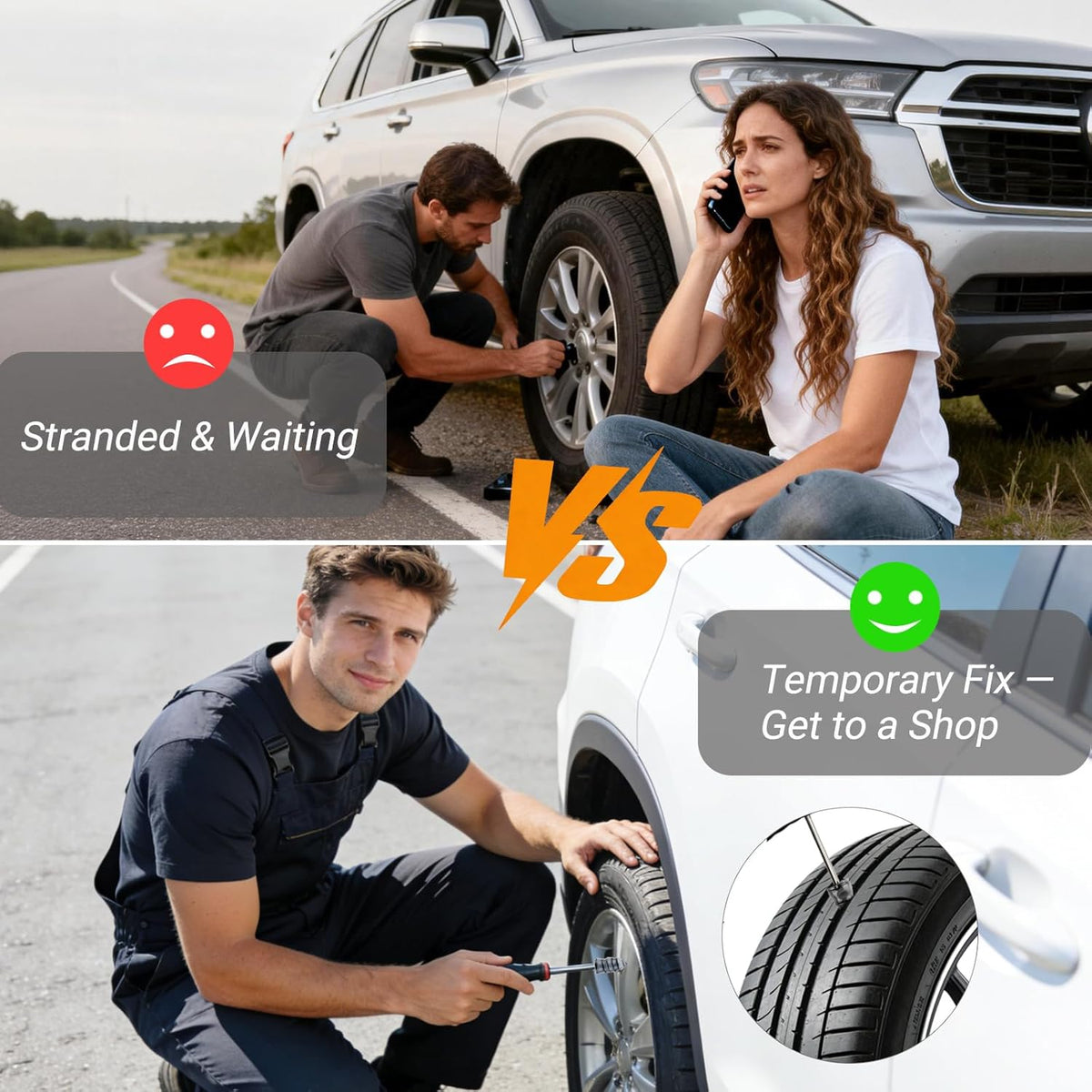 Tire Repair Rubber Nail Kit, Premium Spiral Screw-in Tire Plugs with 2 Sizes, Emergency Roadside Flat Tire Fix Tool for Car Truck Motorcycle Tractor ATV SUV - Fast Self Service Repair, 61 PCS