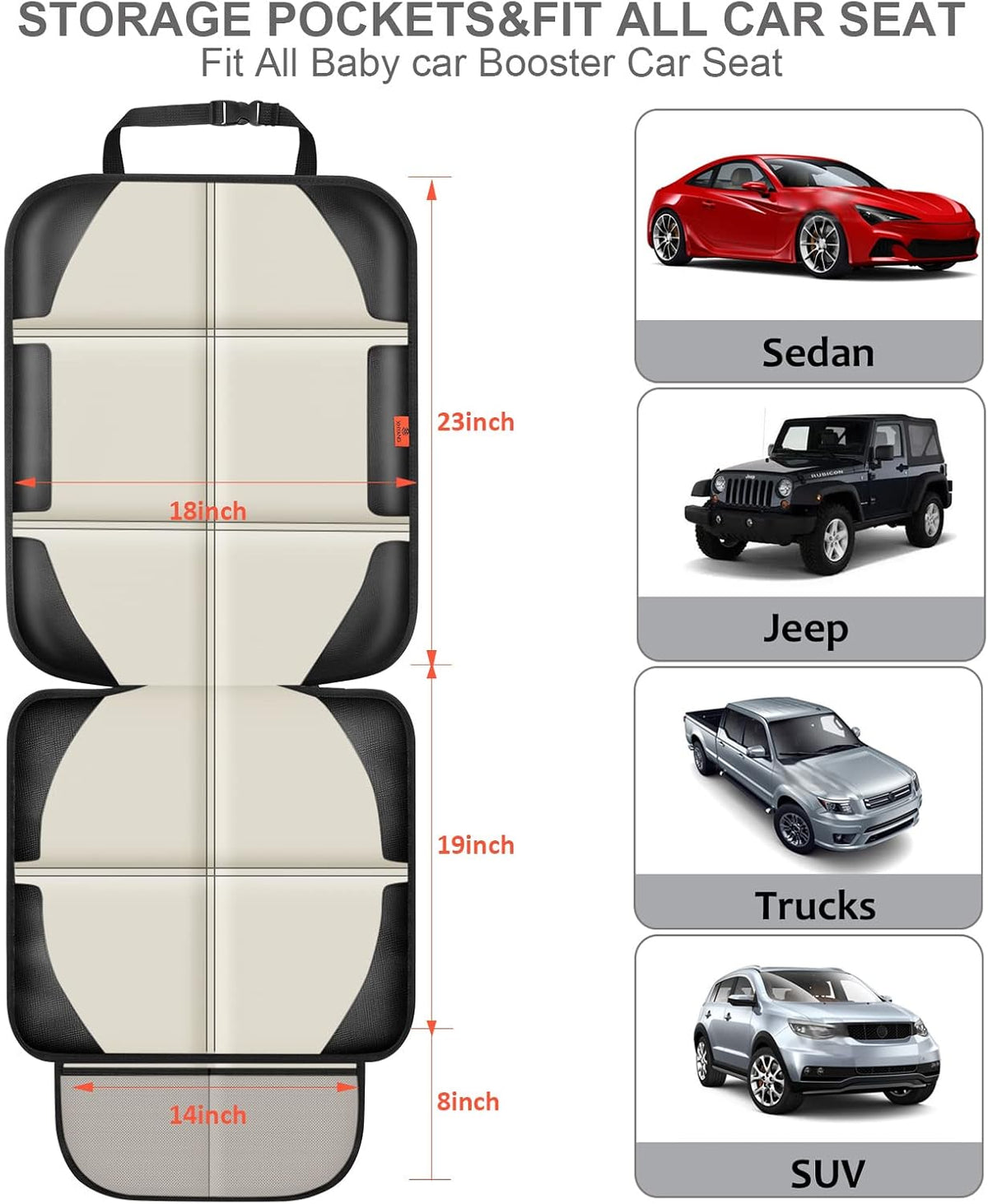 XHYANG Car Seat Protector,Auto Car Seat Protectors Baby Carseat Waterproof & Durable 600D Fabric for Child Baby Car Seat Mat Vehicle Pet Cover 2 Storage Pockets (2 Pack)