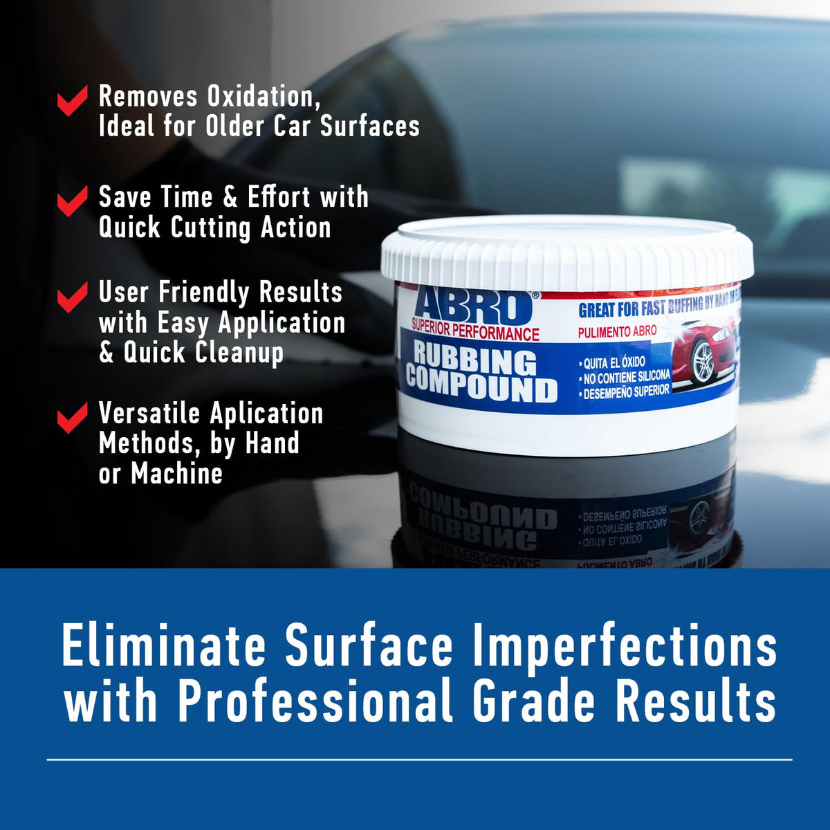 ABRO Polishing Compound 10 oz — Fine Cut Car Polish & Scratch Remover for Vehicles, Oxidized Paint, Swirl Marks, Scuffs, Dull Finish, Buffing & High-Gloss Auto Detailing