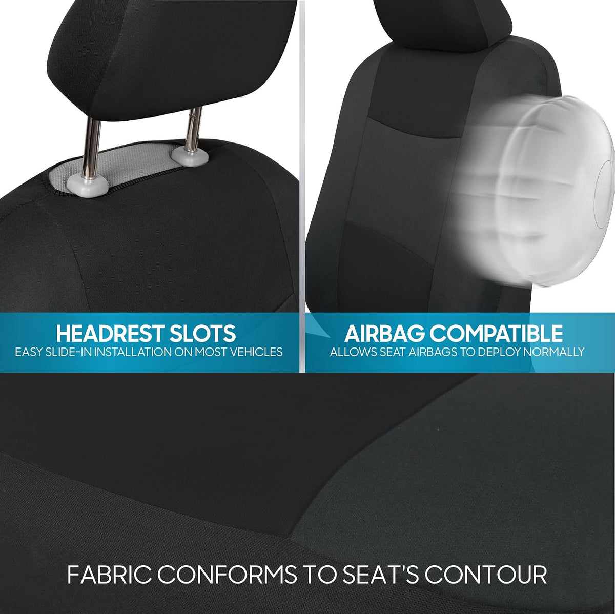 BDK PolyPro Car Seat Covers Full Set in Charcoal on Black – Front and Rear Split Bench for Cars, Easy to Install Cover Set, Accessories Auto Trucks Van SUV