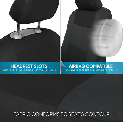 BDK PolyPro Car Seat Covers Full Set in Charcoal on Black – Front and Rear Split Bench for Cars, Easy to Install Cover Set, Accessories Auto Trucks Van SUV