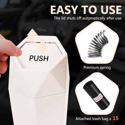 Car Trash Can with Lid - 2-Pack, Interior Accessories for Vehicles, Leakproof Garbage Can with 30 Detachable Trash Bags, Multipurpose Organizers and Storage Solutions for Home and Office