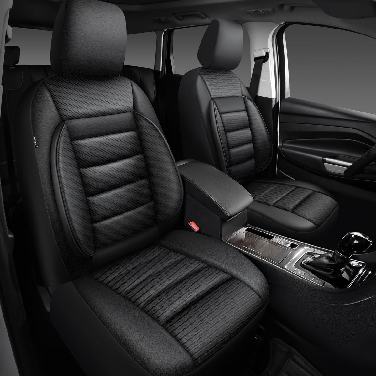 CAR PASS Faux Leather Car Seat Covers Front Seats Only, 3D Foam Support Car Seat Covers, Universal fit for Trucks Vans SUVs Sedans Automotive Comfortable, Airbag Compatible 2 Pieces Front Solid Black