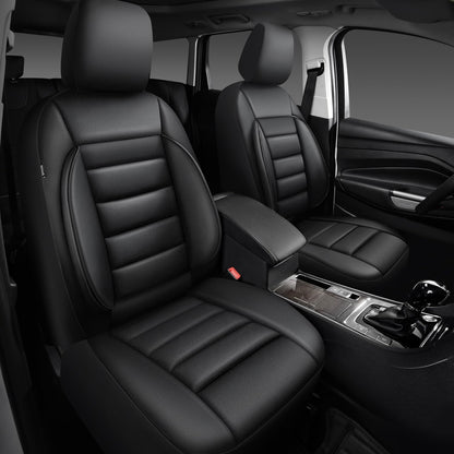 CAR PASS Faux Leather Car Seat Covers Front Seats Only, 3D Foam Support Car Seat Covers, Universal fit for Trucks Vans SUVs Sedans Automotive Comfortable, Airbag Compatible 2 Pieces Front Solid Black