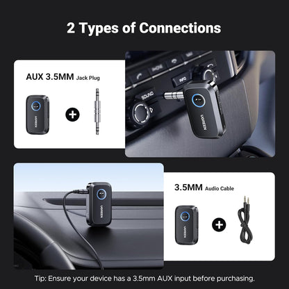 UGREEN Bluetooth 5.4 Car Adapter, Hands-Free Call & Noise Cancelling AUX to Bluetooth Adapter for Car, 3.5mm Audio Blue-Tooth Receiver for Cars Stereo Home Speaker - 15H Battery Life