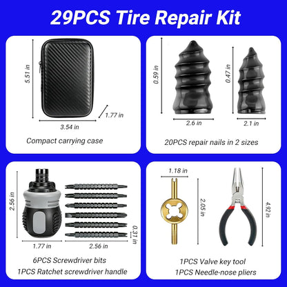 Tire Repair Rubber Nail Kit, Premium Spiral Screw-in Tire Plugs with 2 Sizes, Emergency Roadside Flat Tire Fix Tool for Car Truck Motorcycle Tractor ATV SUV - Fast Self Service Repair, 61 PCS