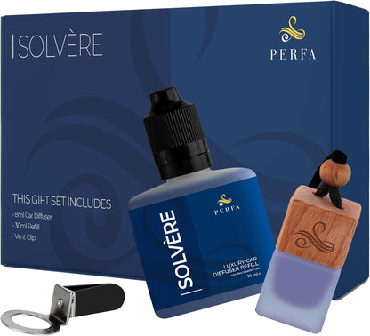 Solvère Car Air Freshener for Men | Perfume Style Freshener with Solvère Fragrance | Strong Freshener with Odour Eliminating Technology with Vent Clip | Car Air Freshener by Perfa