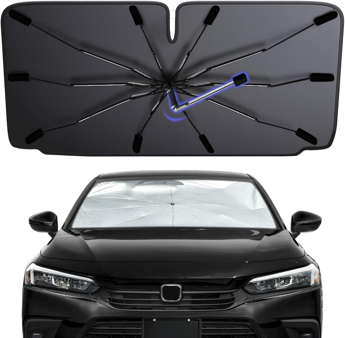 2026 Windshield Sun Shade Umbrella, Foldable Car Umbrella Sunshade with UV Block Car Front Window (Heat Insulation Protection) for Auto Windshield Covers Blackout Trucks Cars (Large)