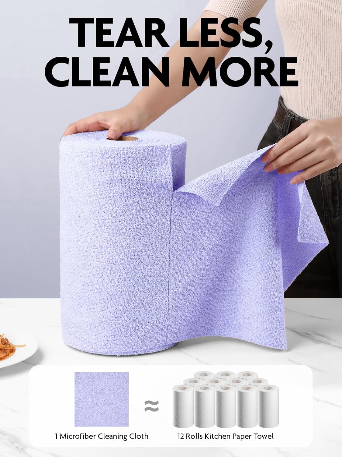 Fantasticlean Microfiber Cleaning Cloth Roll -75 Pack, Tear Away Microfiber Towels, 12" x 12", Reusable, Washable, Scratch Free, Ultra Absorbent for All-Around Cleaning Supplies (DimGray)