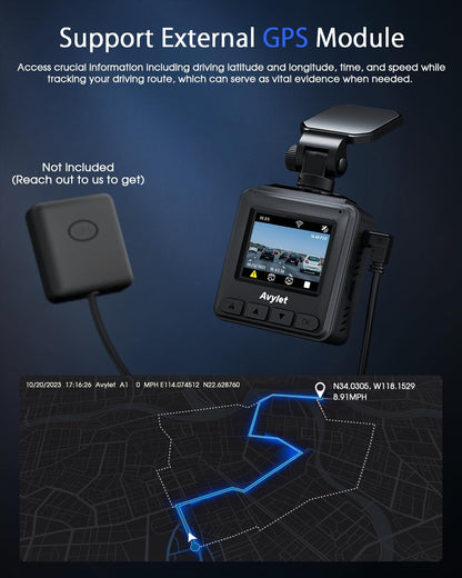 2K Dash Cam with 32 GB Card, 1.5'' IPS Screen, External GPS, WiFi Dash Camera for Cars, Front Dashcams for Cars with APP, WDR, Night Vision, 24 Hours Parking Monitor, G-Sensor, Loop Recording