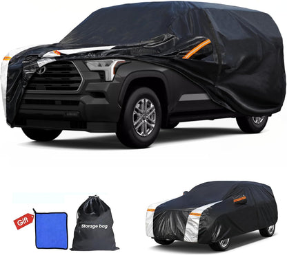 Large SUV Car Cover for Chevy Suburban 100% Waterproof All Weather, Heavy Duty Outdoor Full Exterior Covers Rain Sun Wind UV Protection. - Colors D