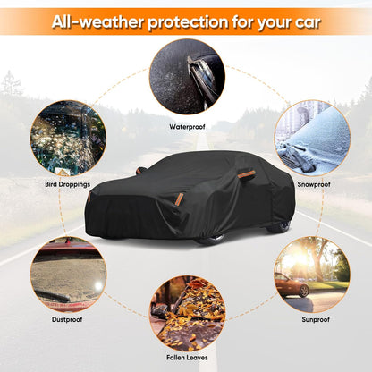 NEVERLAND Sedan Car Cover Waterproof Heavy Duty All Weather Protection Snow Anti-UV Windproof Outdoor Full Car Cover Fit for Automobiles BMW/Mercedes-Benz/Honda（for Car Size:183''L x 70''W x 59''H）