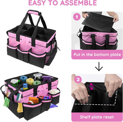 ZKOO Cleaning Bag Cleaning Caddy Organizer, Wearable Cleaning Caddy with Waist & Handles for Cleaning Tool Organizers, Extra-Large Cleaning Caddy Bag Adjustable Compartments for Housekeeping,Gardening