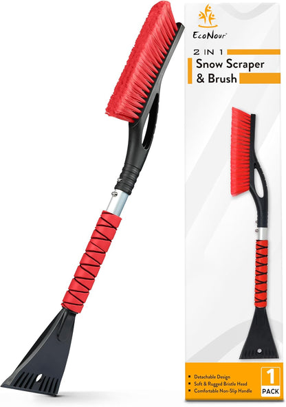 EcoNour 27" Car Snow Brush and Ice Scrapers for Car Windshield (2 Pack) | Scratch Free Bristle Head Snow Brush & Tough Window Snow Scraper with Aluminium Body | Snow Removal Winter Car Accessories