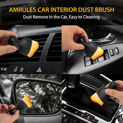 Amrules 2PCS Car Interior Detailing Brush, Auto Car Detailing Brush Dusting Brush, Soft Bristles Car Interior Cleaning Tool for Dashboard Interior, Exterior, Skylight, Leather, Dust Brush, Brown