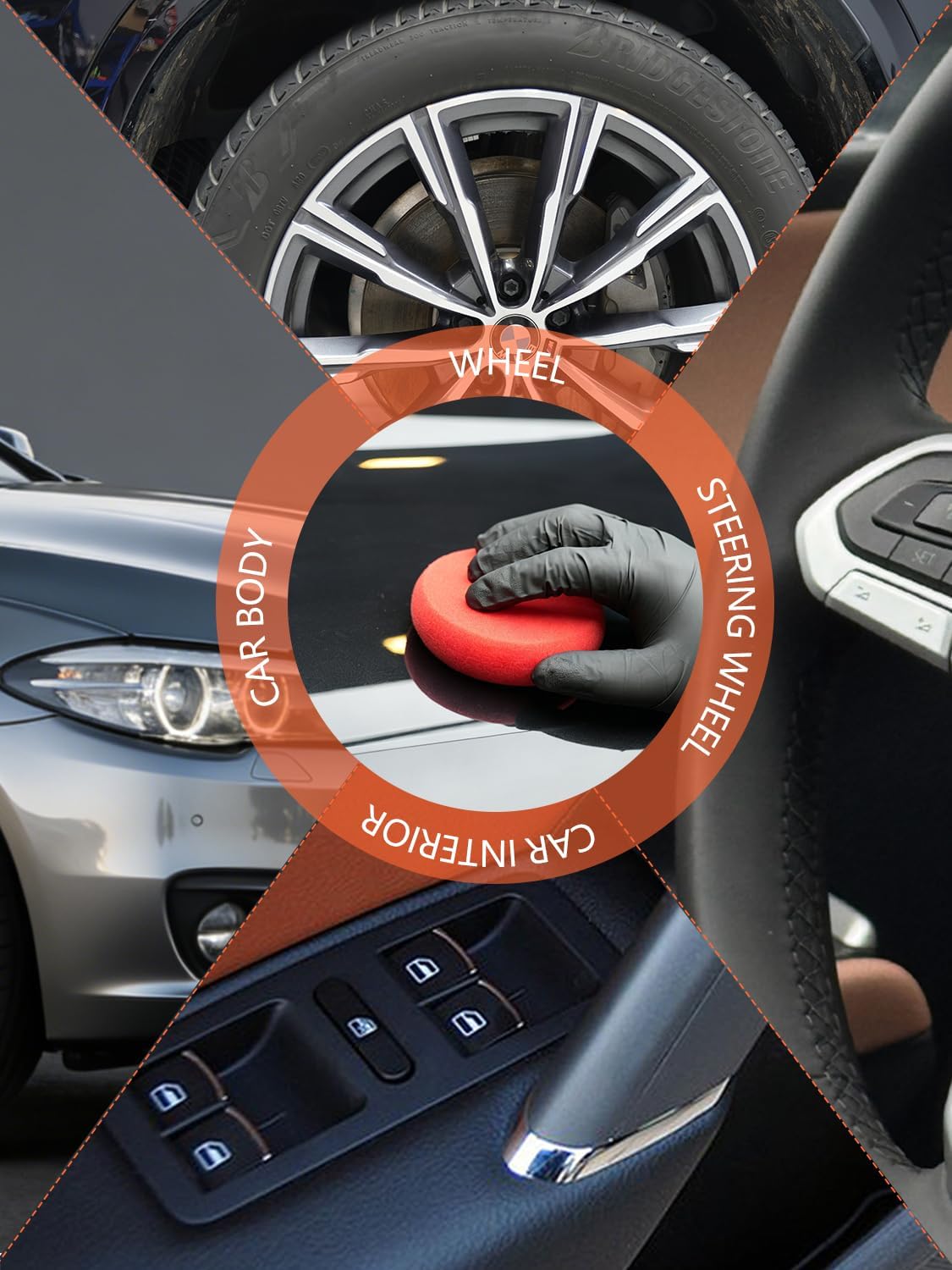 SPTA Tire Shine Applicator, 6Pcs Foam Applicator Pads, Round Shape Side Pressing Hand Polishing Sponge Pads Kit Tire Shine Applicator Pad Tire Dressing Applicator Pad for Applying Tire Shine