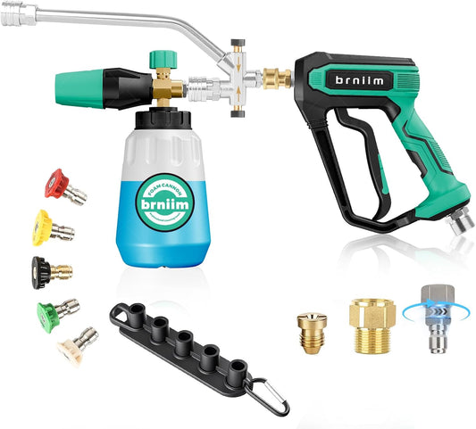 Pressure Washer Gun with Foam Cannon Car Wash Kit, Dual Channels-Foam/Water in 1s,1/4 Inch Quick Dual Connector Accessory for Car Wash Foam Gun & Pressure Washer Gun,with 5-Nozzle 3/8″ Swivel QC