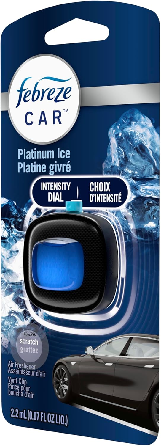 Febreze Car Air Freshener Vent Clip Platinum Ice Scent, .07 oz. Car Vent Clip, Pack of 4