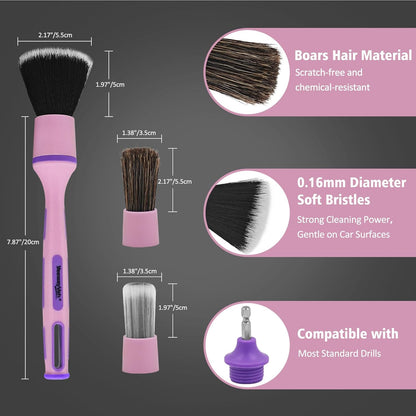YeewayVeh Car Detailing Brush Set, 3 Pack Ultra Soft Boars Hair Detailing Brushes for Leather Seat Air Vents Engine Bay, Auto Detail Brushes Car Detailing for Interior Exterior, Indigo
