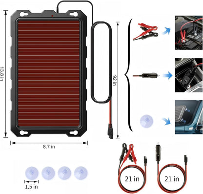 POWOXI Upgraded 7.5W-Solar-Battery-Trickle-Charger-Maintainer-12V Portable Waterproof Solar Panel Trickle Charging Kit for Car, Automotive, Motorcycle, Boat, Marine, RV,Trailer, Snowmobile, etc.