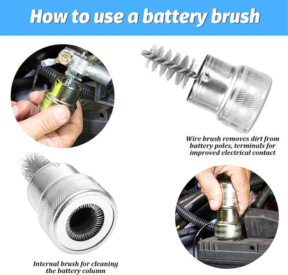 2PCS Car Battery Terminal Cleaning Brush, Anti-Corrosion Vehicle Post Battery Cleaner Bristle Tool with Washers Protector Fiber, Automotive Accessories, Universal Fit (Red/Green)