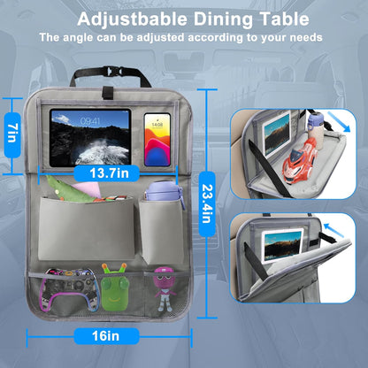 2Pack Car Backseat Organizer with Foldable Table Tray,6 Storage Pockets Car Storage Organizer with Tablet Holder,Car Seat Back Protectors Kick Mats Travel Accessories (Black)