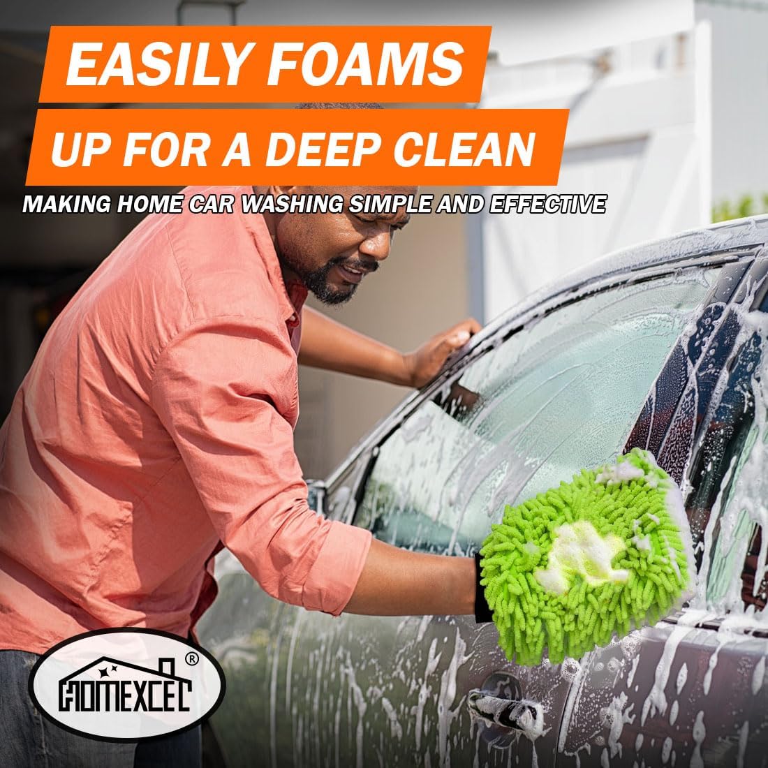 HOMEXCEL Car Wash Mitt, 2PK Chenille Microfiber Wash Mitt, Scratch-Free & Lint-Free, Rich Foam, Highly Absorbent, Double Sided, Perfect for Car Washing and Detailing, 10.2" x 6.7 ", Blue