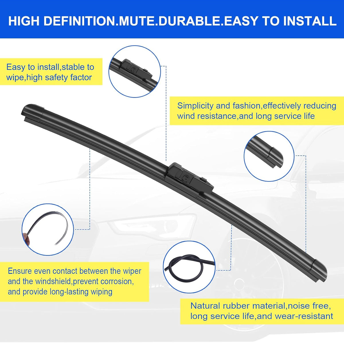 ANIKLUIM® 28"+28" Wiper Blades with 16" Rear Wiper Blade Set Replacement for 1996-2007 Caravan Town & Country Windshield Wipers Original Factory Quality (Pack of 3) - Colors B