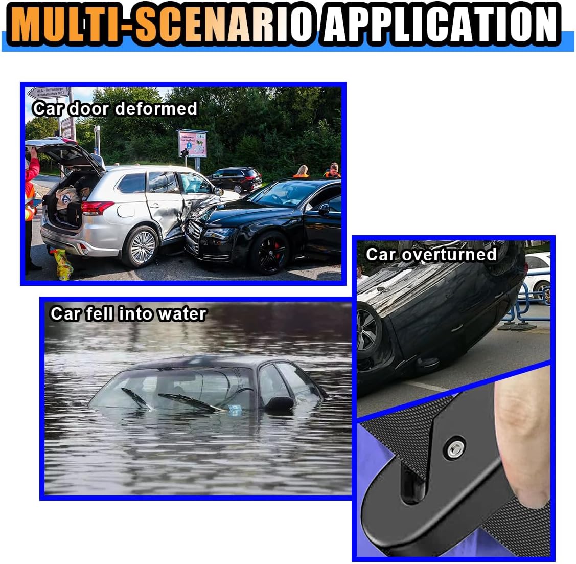 Car Safety Hammer, 3-in-1 Car Emergency Escape Tool with Window Breaker & Seat Belt Cutter, Car Emergency Kit Gadgets for Car, Office, Home (Black, 1pcs)