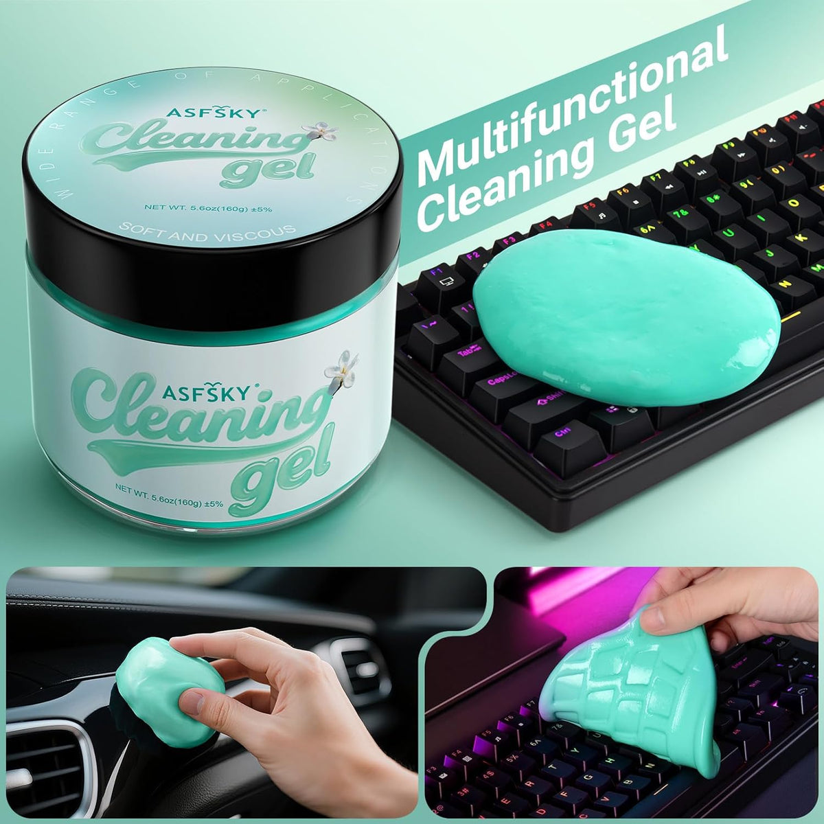 ASFSKY Car Cleaning Gel (Blue,Mint) Cleaning Putty Universal Dust Cleaning Car Interior Cleaner Keyboard Dust Remover Car Slime Gifts for Men Women girl（1 pack）