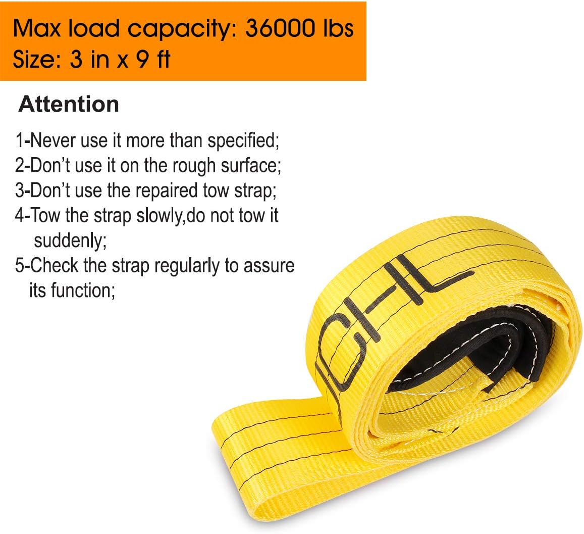 Tree Saver Strap, 3 inchX9 Foot Winch Strap, Tow Strap, Heavy Duty 36,000 Pound Capacity