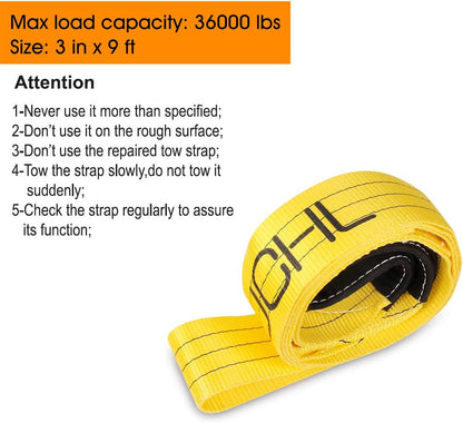Tree Saver Strap, 3 inchX9 Foot Winch Strap, Tow Strap, Heavy Duty 36,000 Pound Capacity