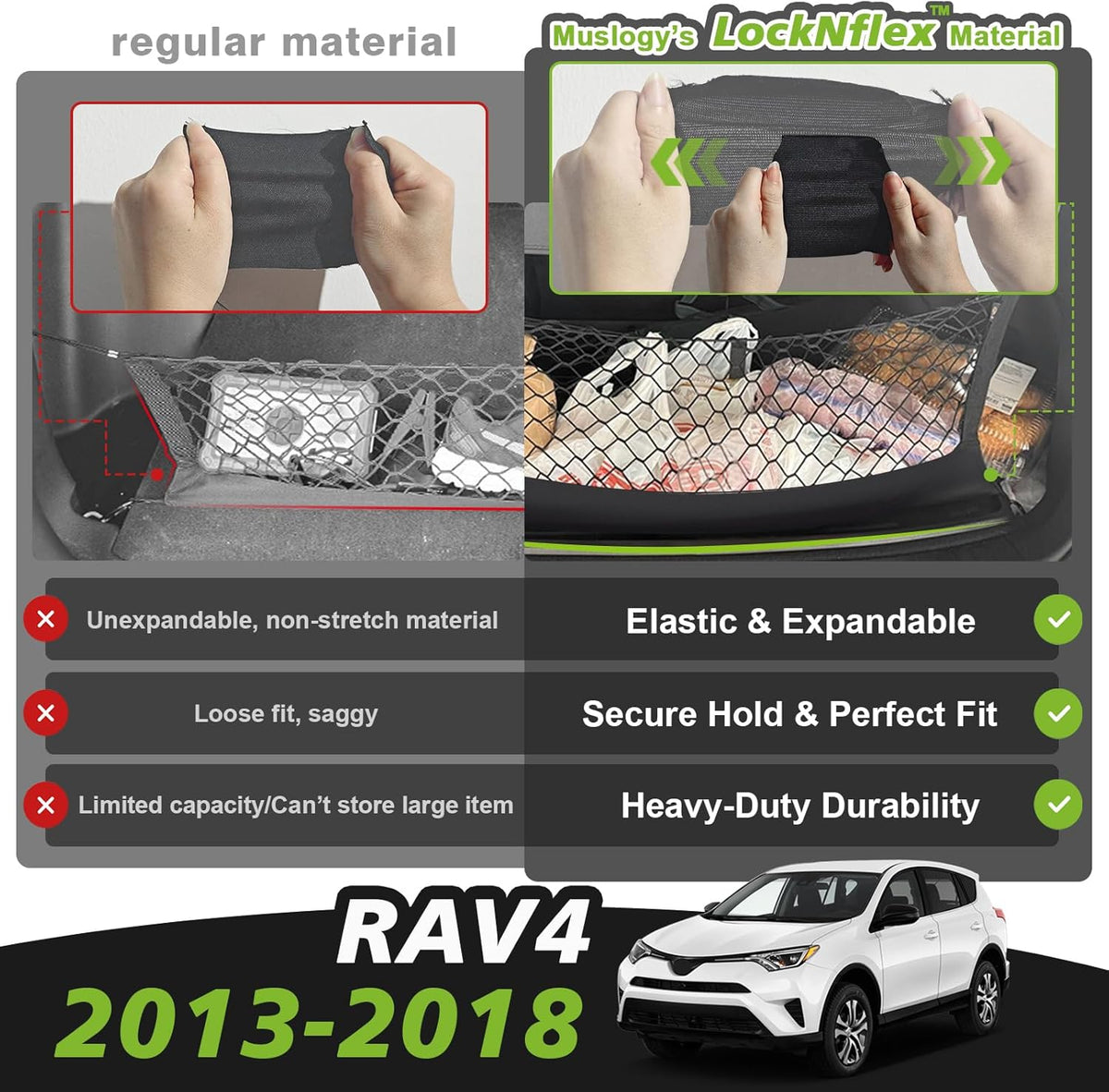 Muslogy Truck Bed Cargo Net Trunk Netting Compatible with 2023-2025 2026 Honda CR-V Accessories, Pickup Cargo Organizer SUV Sedan Storage Net w/Heavy Duty Carabiners - Colors A