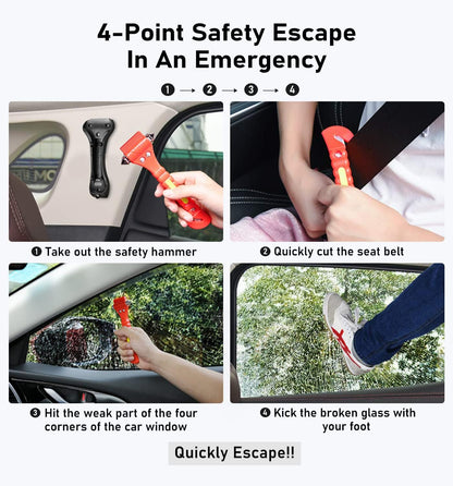 Car Safety Hammer 10 Pack, Car Emergency Escape Tool Car Window Glass Breaker and Seat Belt Cutter with Light Reflective Tape for Family Rescue, Life Saving Survival Kit